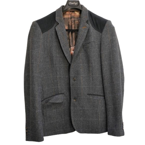 Ted Baker Men's Notch Lapel Single Breasted Tweed Blazer Jacket Gray Size 3 - Picture 1 of 5